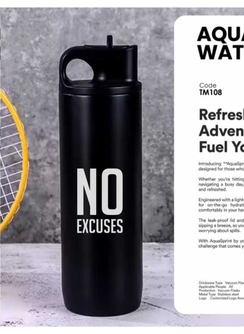 Aqua Sprint Thermal Flask – Stainless Steel Bottle with “No Excuse” Logo  - Image 1