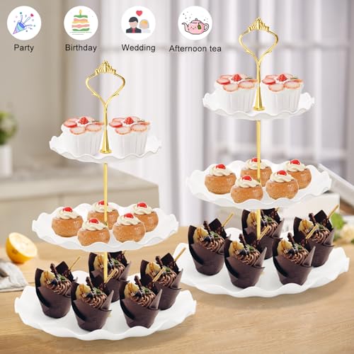 Coitak 3 Tier Cupcake Stand, Plastic Tiered Serving Stand, Dessert Tower Tray for Tea Party, Baby Shower and Wedding (Wavy-Metal Rod) - Image 2