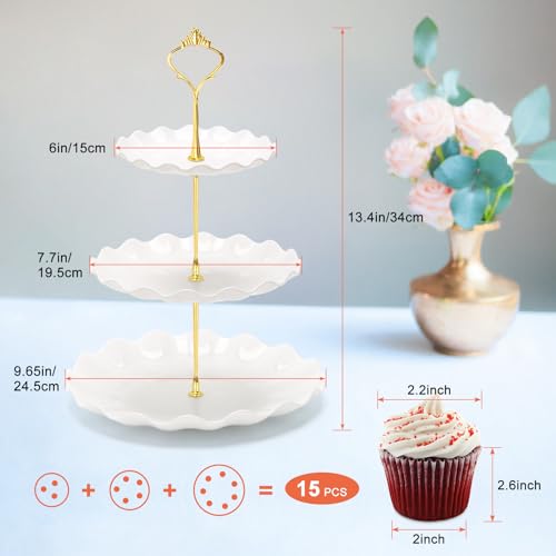 Coitak 3 Tier Cupcake Stand, Plastic Tiered Serving Stand, Dessert Tower Tray for Tea Party, Baby Shower and Wedding (Wavy-Metal Rod) - Image 3