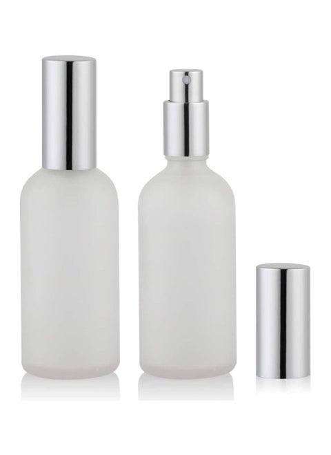 Spray Bottles 100ml, Frosted Glass Spray Bottles, 2Pcs Leak Proof Travel Empty Spray Bottles with Caps, Refillable Bottle for Perfume, Essential Oils, Makeup Toner Lotion Hair Sprayer (Silver)
