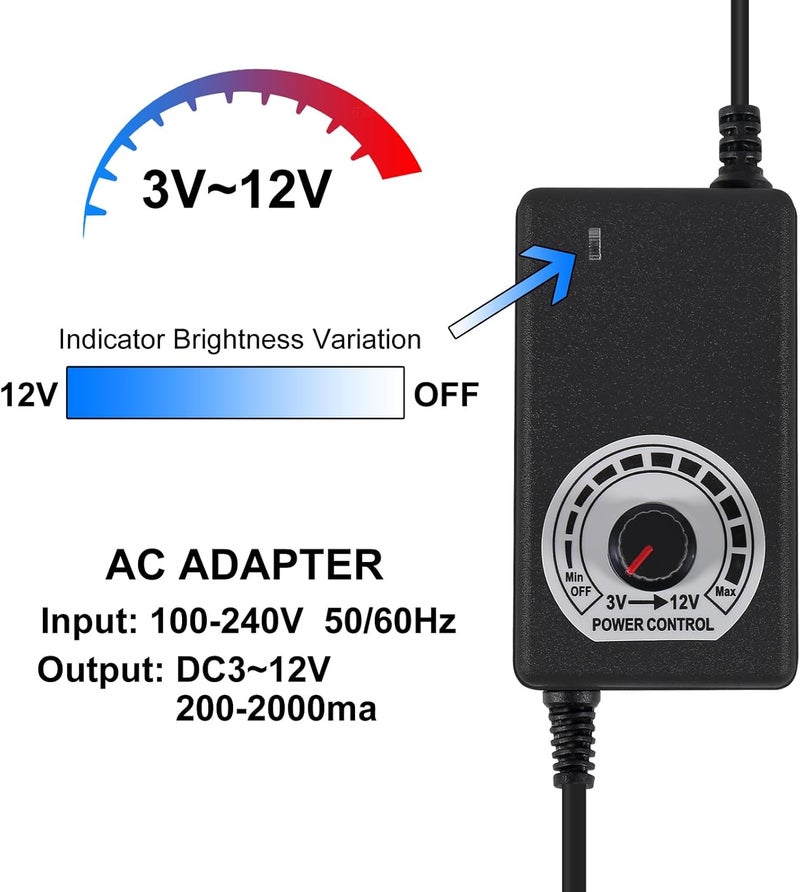 UMLIFE 12V PC Fan Speed Controller Fan Power Supply 100240V AC to 312V DC 36W Adjustable with Fan Splitter Cable 4X 3pin or 4pin PWM Connector AC DC Adapter - Image 2