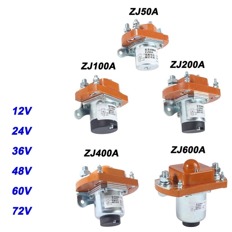 قطعة واحدة من كونتاكتورات التيار المستمر ZJ50/100/200/400/600-D 1NO للسيارات وأنظمة التحكم 50A 100A 200A 400A 12V 24V 72V اتصال عادي مفتوح (ZJ400A,1NO_24V) - Image 2