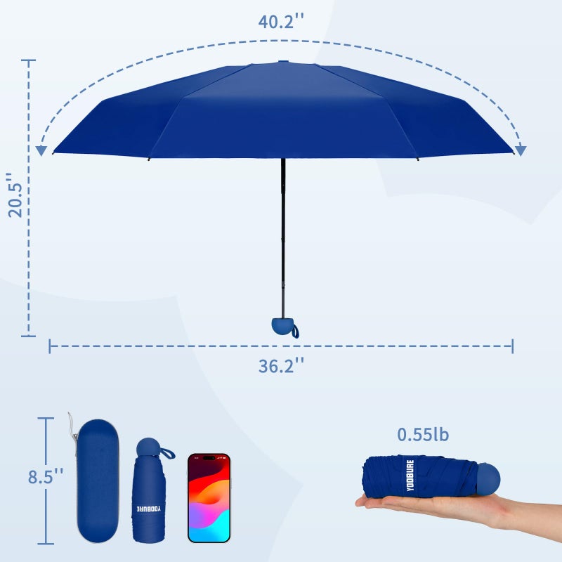 Yoobure Travel Umbrella Portable Compact Umbrellas, Pocket Mini for Purse, Umbrellas for UV Sun & Rain Small for Backpack, Umbrella with Case Folding for Kids Women - Image 2