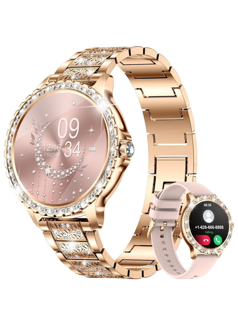 LOLA 3 Round Ladies Smart Watch with Analog Watch, Additional Strap Bracelet Combo (Gold) - Image 2