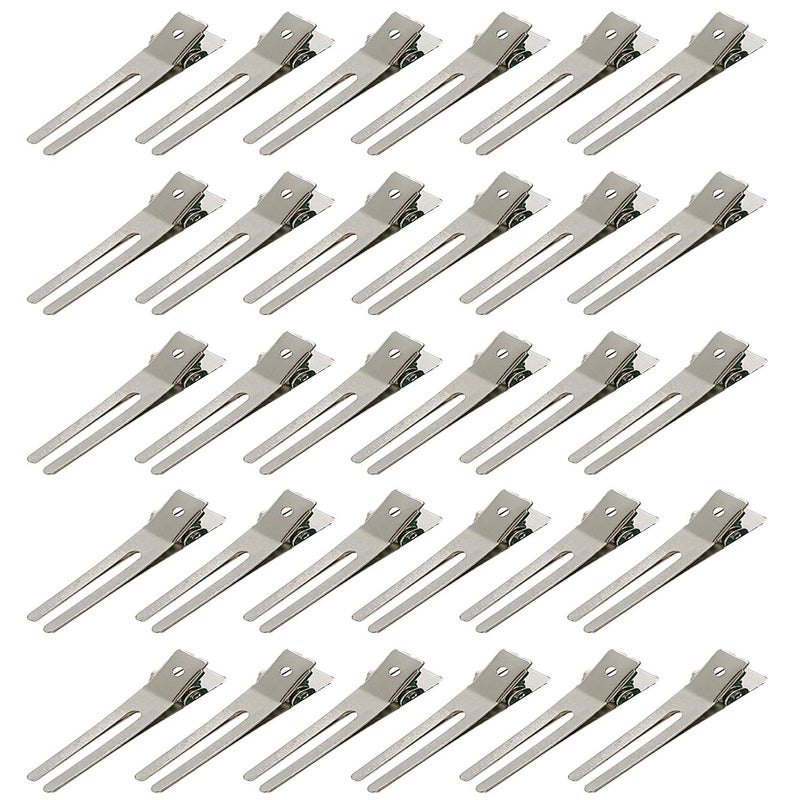30 Pcs Hairdressing Double Prong Curl Clips 18 Setting Section Clips for Hair Bows Styling Clips for Salons and Barbers Silver