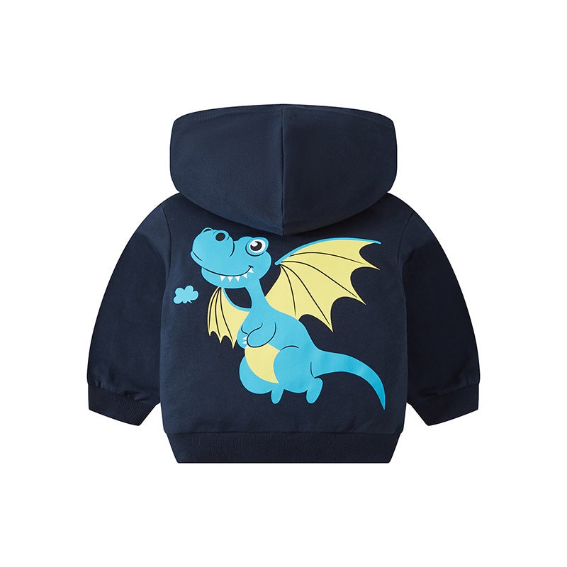 be top children's baby spring new cartoon dinosaur printing boys hooded Korean zipper shirt a generation of hair - Image 4