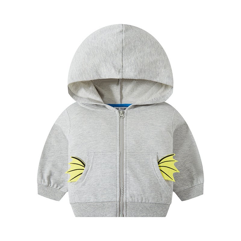 be top children's baby spring new cartoon dinosaur printing boys hooded Korean zipper shirt a generation of hair - Image 5