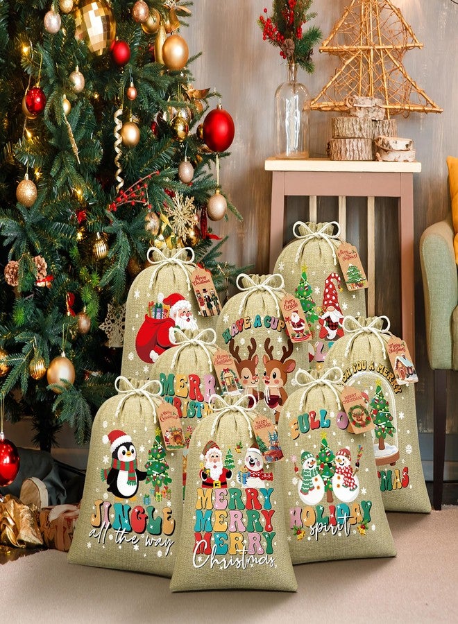 FLOE 12 PCS Burlap Christmas Drawstring Gift Bags, 10x12in Christmas Linen Gift Bags w/ Tags, Medium Xmas Burlap Sacks Jute Goody Gifts Bag Candy Treat Bags Reusable Gifts Wrapping for Holiday Party Favors - Image 5