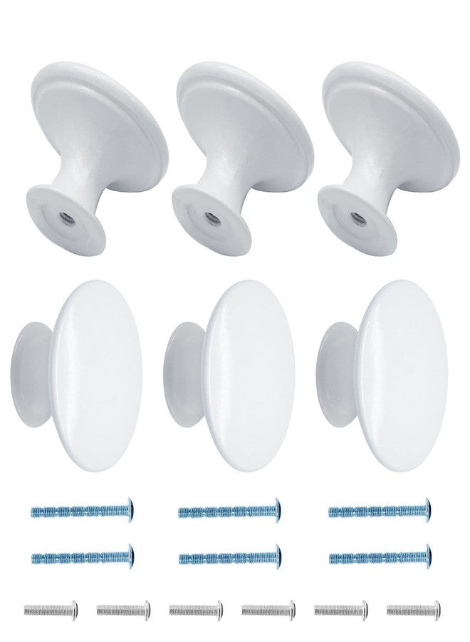 Cionyce 6 Pcs White Cabinet Knobs Metal Drawer Knobs Round Dresser Handle Knobs 1.18" Diameter Kitchen Cabinet Knobs Hardware(with Mounting Screws) - Image 1