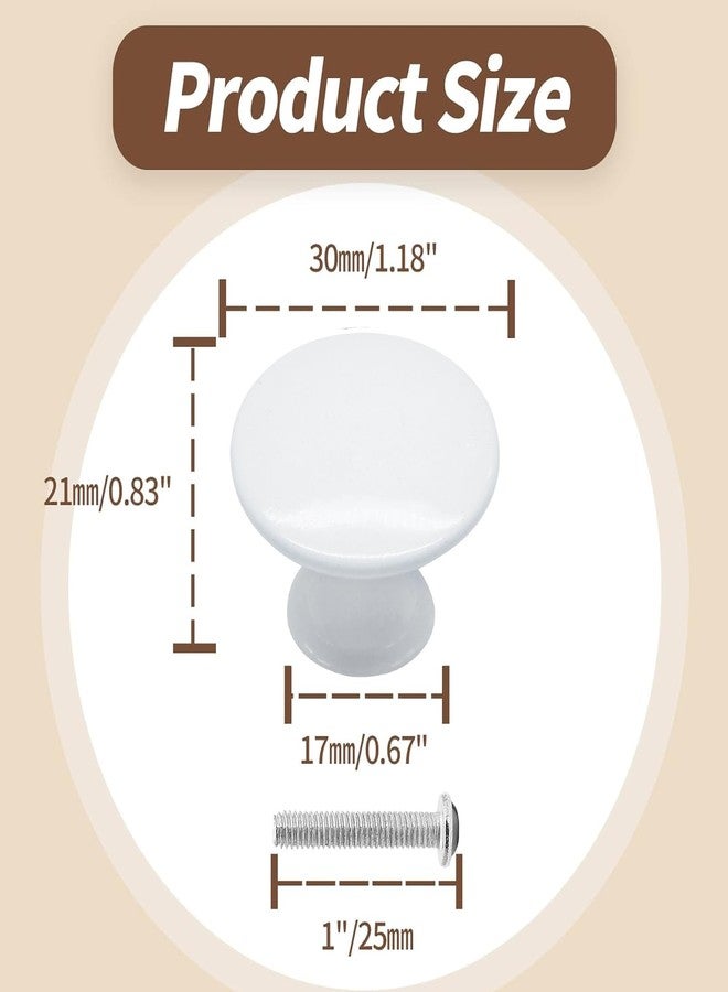 Cionyce 6 Pcs White Cabinet Knobs Metal Drawer Knobs Round Dresser Handle Knobs 1.18" Diameter Kitchen Cabinet Knobs Hardware(with Mounting Screws) - Image 3