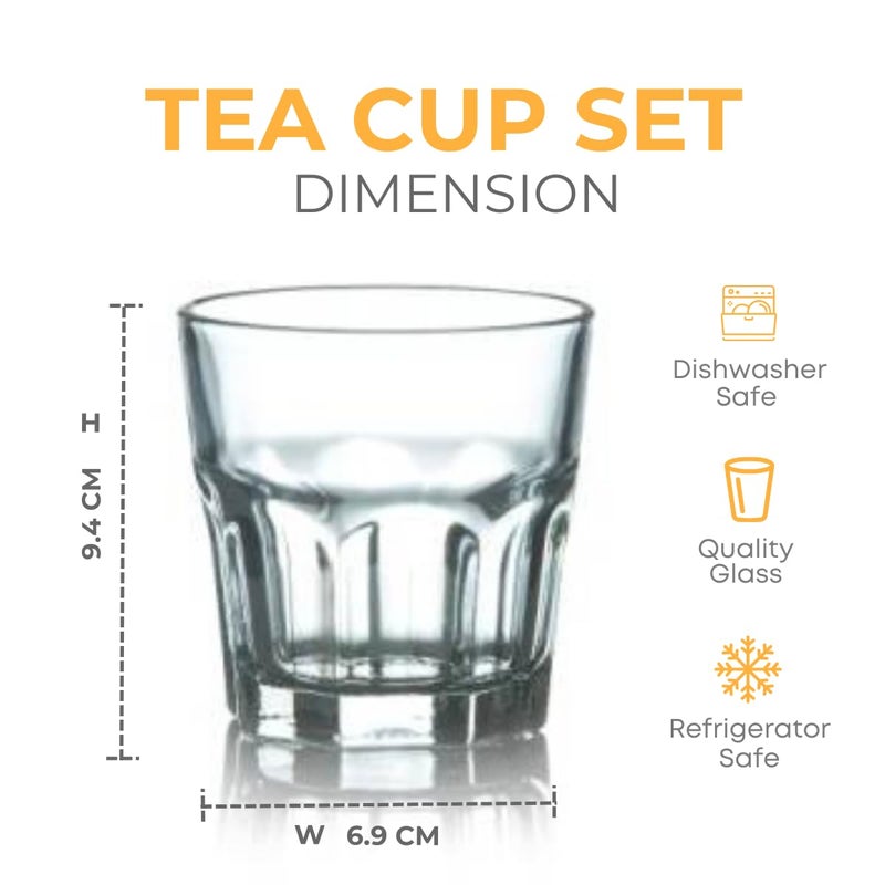 Yera Stylo Glass Tumbler Set of 6 for Kitchen 260 ml Each Water Hot Cold Drinks Juice Cocktail Milkshake Smoothie Perfect for Home Party Restaurant Gifting - Image 5