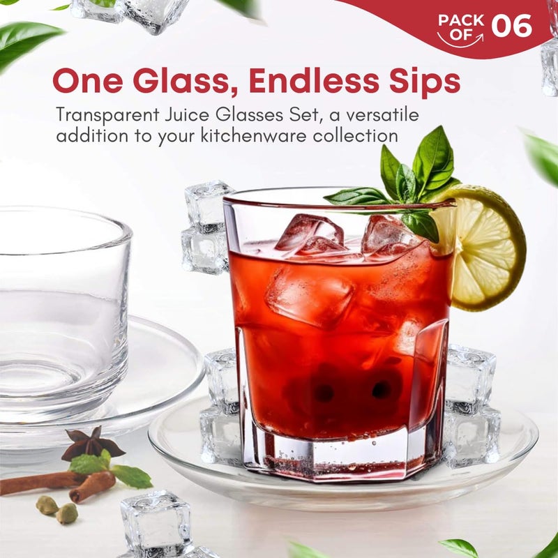 Yera Stylo Glass Tumbler Set of 6 for Kitchen 260 ml Each Water Hot Cold Drinks Juice Cocktail Milkshake Smoothie Perfect for Home Party Restaurant Gifting - Image 3