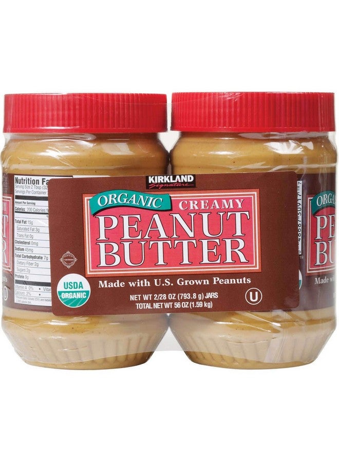 Kirkland Organic Creamy Peanut Butter U.S. Valencia Peanuts 28 Ounce Each Jar 2 Pack