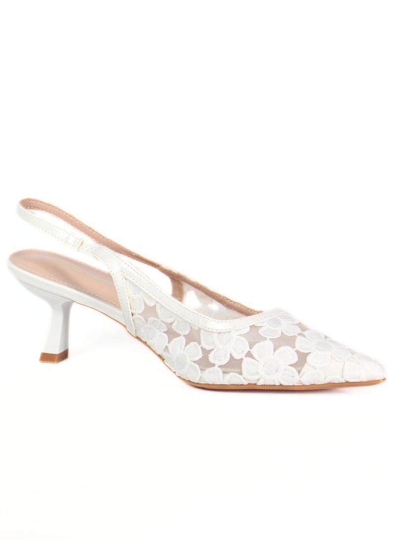 SD.Felano Women Slingback Heels With Floral Mesh Design | Elegant Pointed Toe Shoes | Lightweight Mid Heel Pumps | Comfortable Formal Footwear | Stylish Shoes For Office Events Parties And Evening Wear - Image 1