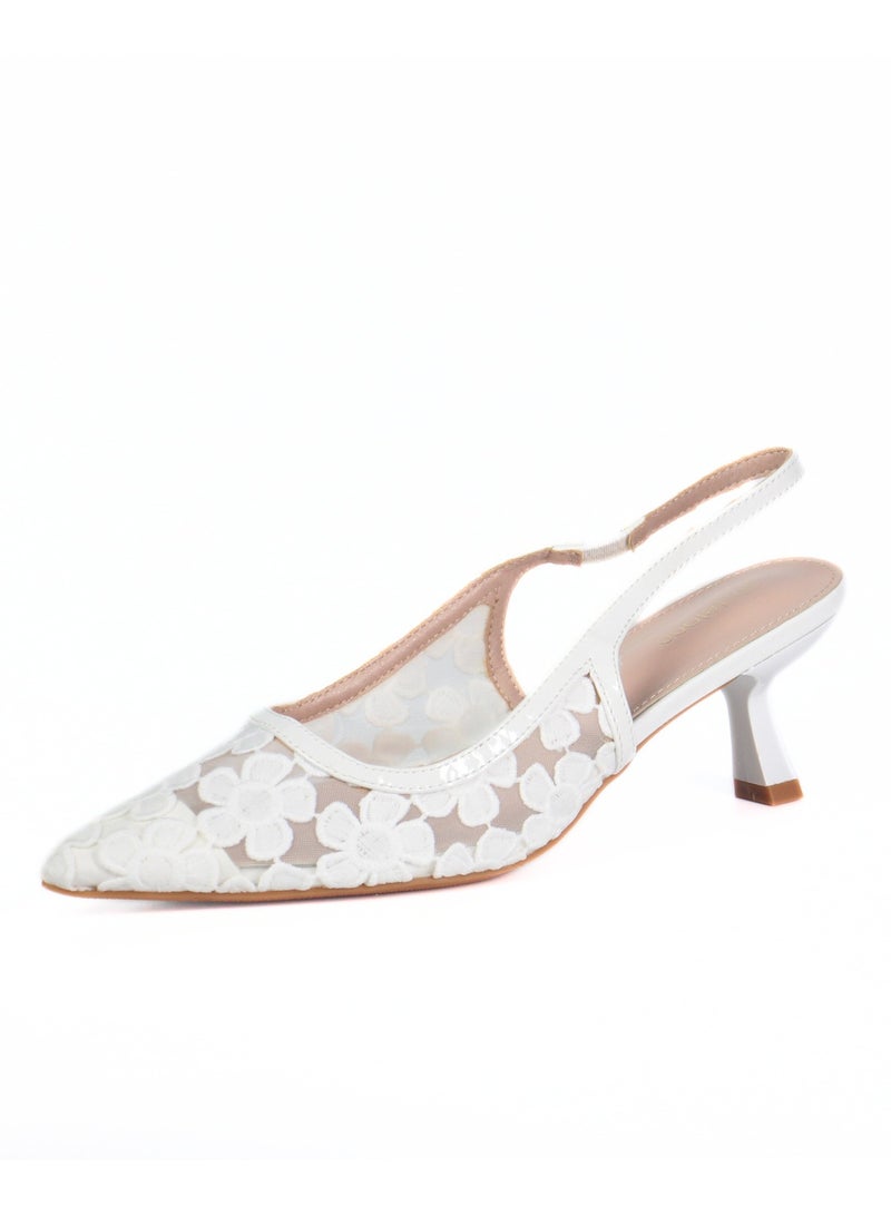 SD.Felano Women Slingback Heels With Floral Mesh Design | Elegant Pointed Toe Shoes | Lightweight Mid Heel Pumps | Comfortable Formal Footwear | Stylish Shoes For Office Events Parties And Evening Wear - Image 2