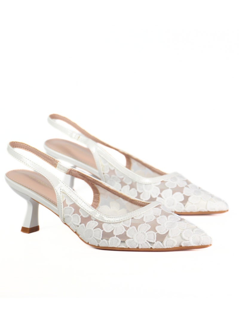 SD.Felano Women Slingback Heels With Floral Mesh Design | Elegant Pointed Toe Shoes | Lightweight Mid Heel Pumps | Comfortable Formal Footwear | Stylish Shoes For Office Events Parties And Evening Wear - Image 3