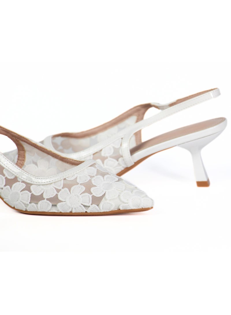 SD.Felano Women Slingback Heels With Floral Mesh Design | Elegant Pointed Toe Shoes | Lightweight Mid Heel Pumps | Comfortable Formal Footwear | Stylish Shoes For Office Events Parties And Evening Wear - Image 5