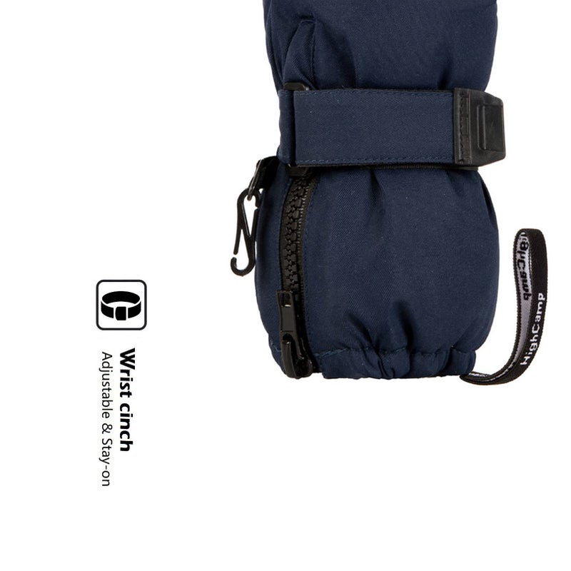 HIGHCAMP Kids Long Cuff Winter Snow Ski Mitten with Zipper Waterproof Gloves for Toddler Boys Girls-Navy,S (3-5 Y) - Image 4