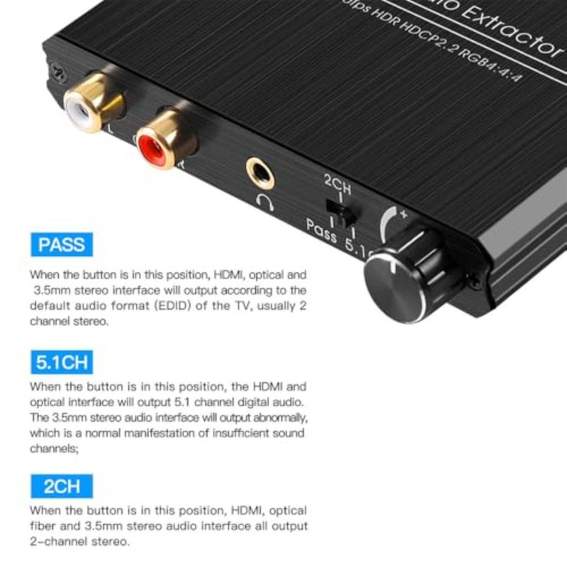 HDMI Audio Extractor Adapter, HDMI to Optical SPDIF, 3.5mm Stereo L/R Audio Converter with Volume Control for Home Theater, Gaming, and External Speakers - Image 5
