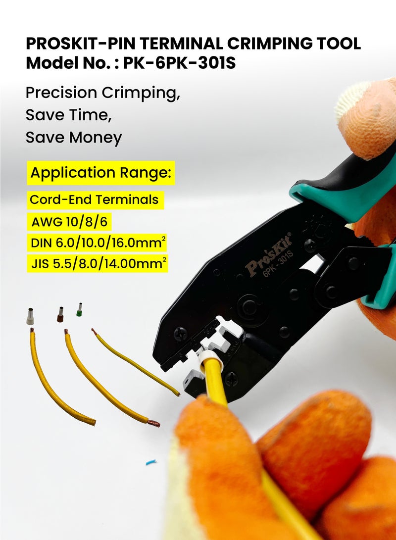 Proskit Proskit Pin Terminal Crimping Tool, AWG 6/8/10, High-Precision, Durable Steel Frame, 220mm  - Image 3