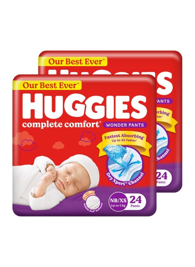 Huggies Complete Comfort Wonder Pants | Pant Style Baby Diapers New Born / XS Size, 24*2 Count | India's Fastest Absorbing Diaper, Patented Dry Xpert Channel, Ideal for up to-5 Kgs - Image 1