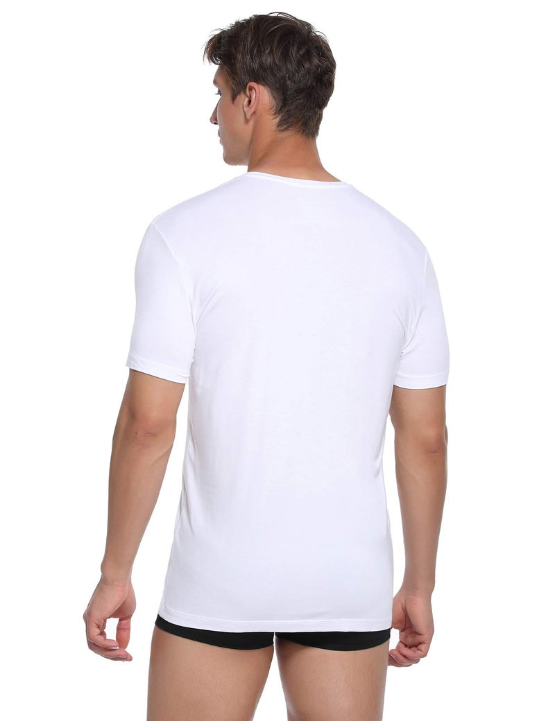 COLORFULLEAF Men's Undershirt Bamboo Rayon V-Neck T-Shirts Short Sleeve Tagless Tees Slim Fit Underwear 5-Pack (5White, M) - Image 5