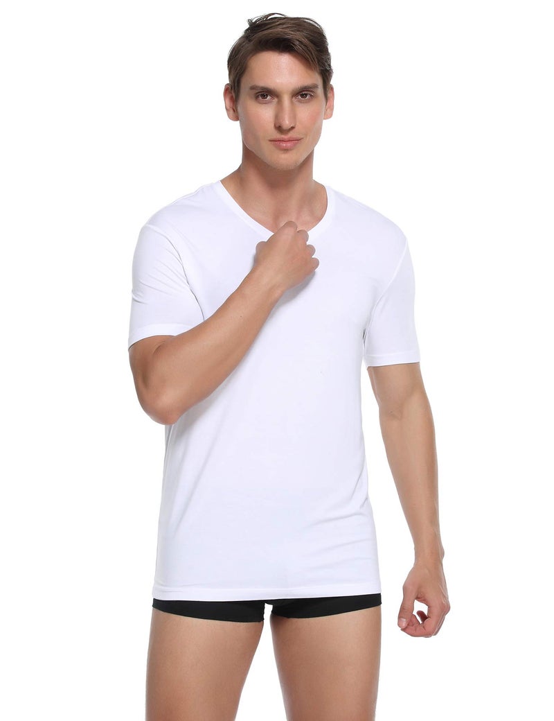 COLORFULLEAF Men's Undershirt Bamboo Rayon V-Neck T-Shirts Short Sleeve Tagless Tees Slim Fit Underwear 5-Pack (5White, M) - Image 3