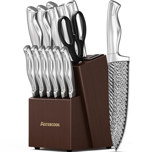 Knife Set 15 Pieces Kitchen Knife Set with Built in Sharpener Block German Stainless Steel Knife Block Set