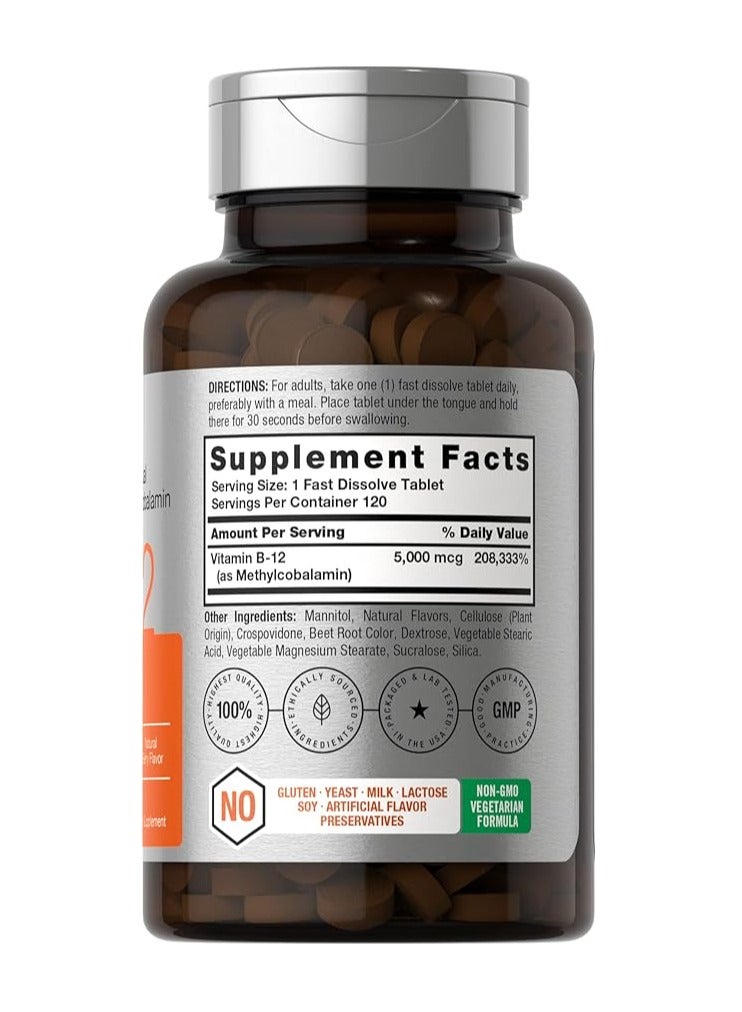 Horbaach Sublingual Methylcobalamin - 5000mcg,120 Fast Dissolve Tablets - Image 2