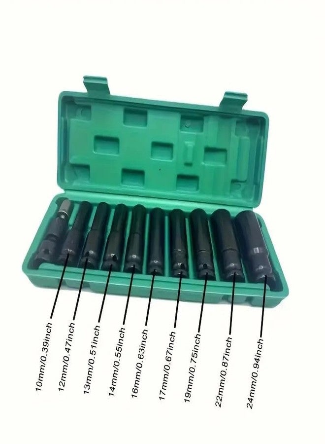 مجموعة مفاتيح ربط صدمية سداسية عميقة 78 مم ذات محرك مربع 1/2 بوصة، 6 نقاط، مقاسات مترية قياسية، مصنوعة من فولاذ CR-V من 10 مم إلى 24 مم (مجموعة مفاتيح ربط صدمية 11 في 1) - Image 2