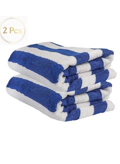 MAXQON Pack Of 2 - Beach Towel - 100% Cotton 600 GSM Over Sized (90x180cm), Highly Absorbent Bath Sheet For Pool, Beach, Fitness, Sports, Yoga, Color-Striped Blue  - Image 1