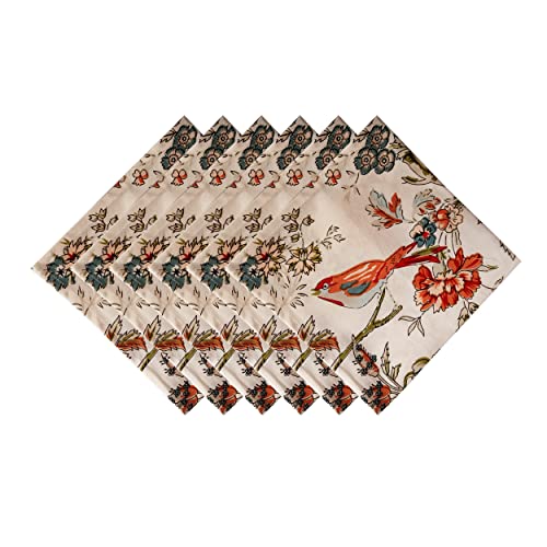 GURU JEE™ Soft Cotton Printed Napkin Bird and Flower for Everyday Use Table Napkins Cloth Set of 6 Dinner Table Napkins 100% Cotton Cloth Napkins Washable - Image 1