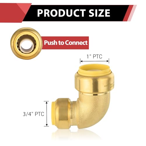 EFIELD Pack of 2 EFIELD Push Fit 1x 34 Reducing ElbowPushtoConnect Plumbing Brass Fittings for Copper Pex CPVC with 2 Disconnect Clips 2PF1462PCS - Image 3