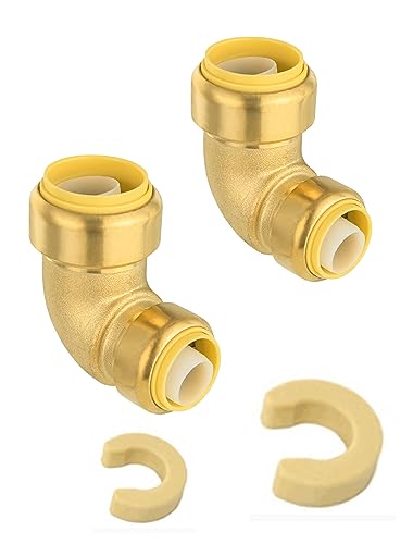 EFIELD Pack of 2 EFIELD Push Fit 1x 34 Reducing ElbowPushtoConnect Plumbing Brass Fittings for Copper Pex CPVC with 2 Disconnect Clips 2PF1462PCS - Image 1