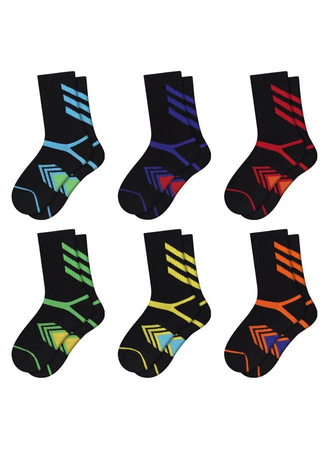 Comfoex Boys Crew Socks Athletic Long Cotton Socks For Kids Half Cushioned Calf Sports Socks 6 Pairs - Image 1