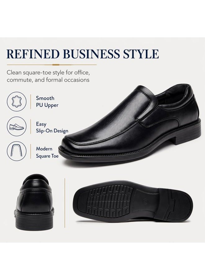 DECARSDZ Men's Square Toe Dress Shoes, Business Casual Slip-On Oxford for Office Work, Lightweight Comfortable Formal Shoes, Black, 10.5 - Image 4