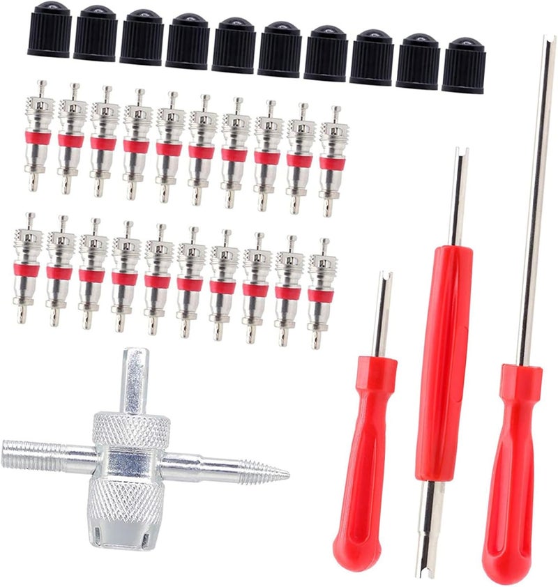 ULTECHNOVO 34pcs Tire Valve Maintenance Tools Kit with Dual-Head Valve Core Remover and Installer for Vehicle Tire Maintenance and Valve Stem Replacement Random Color - Image 1