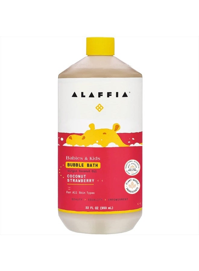 Alaffia Babies and Kids Bubble Bath, Gentle Baby Essentials for Delicate Skin, Cleansing & Calming Bubbles, Plant Based Formula, Vegan, Coconut & Strawberry, 32 Fl Oz - Image 1