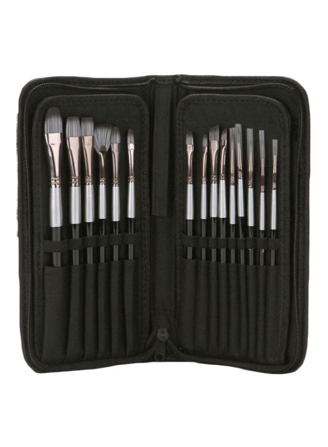 NIBEMINENT 15-Piece Oil Colour Painting Brush Set Black/Silver - Image 1