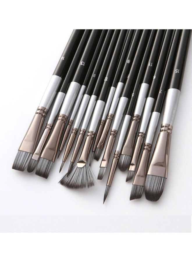 NIBEMINENT 15-Piece Oil Colour Painting Brush Set Black/Silver - Image 5