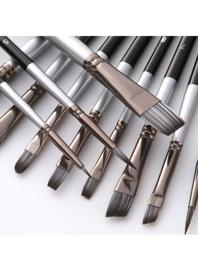 NIBEMINENT 15-Piece Oil Colour Painting Brush Set Black/Silver - Image 3