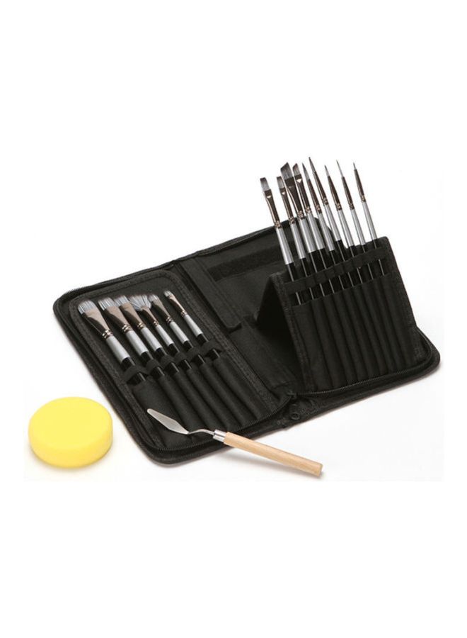 NIBEMINENT 15-Piece Oil Colour Painting Brush Set Black/Silver - Image 4