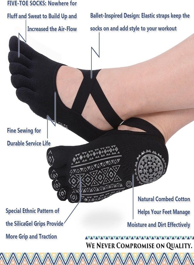 Judee Non-Slip Yoga Socks with grips, Anti Bacterial Anti-Skid Yoga Pilates Dance Ballet Cotton Walking & Bikram Fitness Socks Open Toe Socks (Black) - Image 4