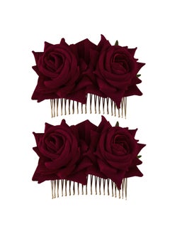 CROWN GUIDE CROWN GUIDE 2Pack Rose Flower Bridal Hair Combs Women Wedding Hair Accessories Pieces For Brides Flamenco Dancer Hairstyles Burgundy 