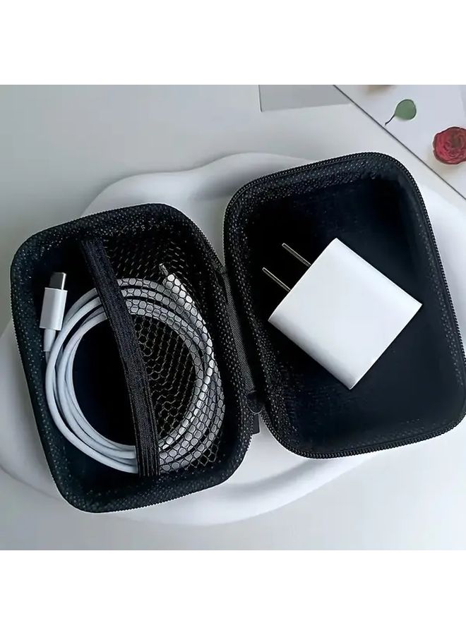 Black Heart Shaped Storage Case For Earphones And Chargers With Zipper - Image 2