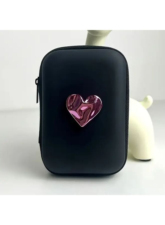 Black Heart Shaped Storage Case For Earphones And Chargers With Zipper - Image 1