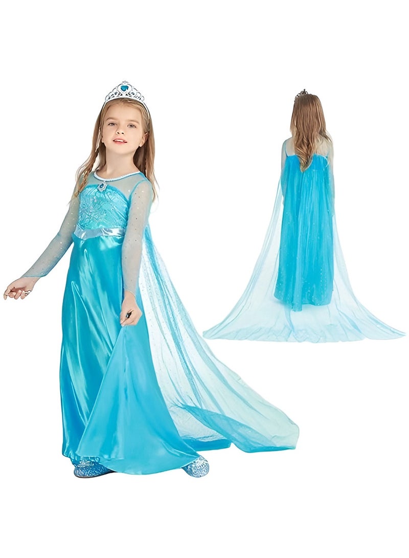 Princess Elsa Dress for Girls, Elsa Cstume for Toddler Birthday Party Dress Up with Accessories Crown + Wand + Necklace + Ring + Earrings + Gloves  - Image 2