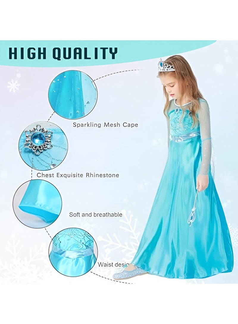 Princess Elsa Dress for Girls, Elsa Cstume for Toddler Birthday Party Dress Up with Accessories Crown + Wand + Necklace + Ring + Earrings + Gloves  - Image 3