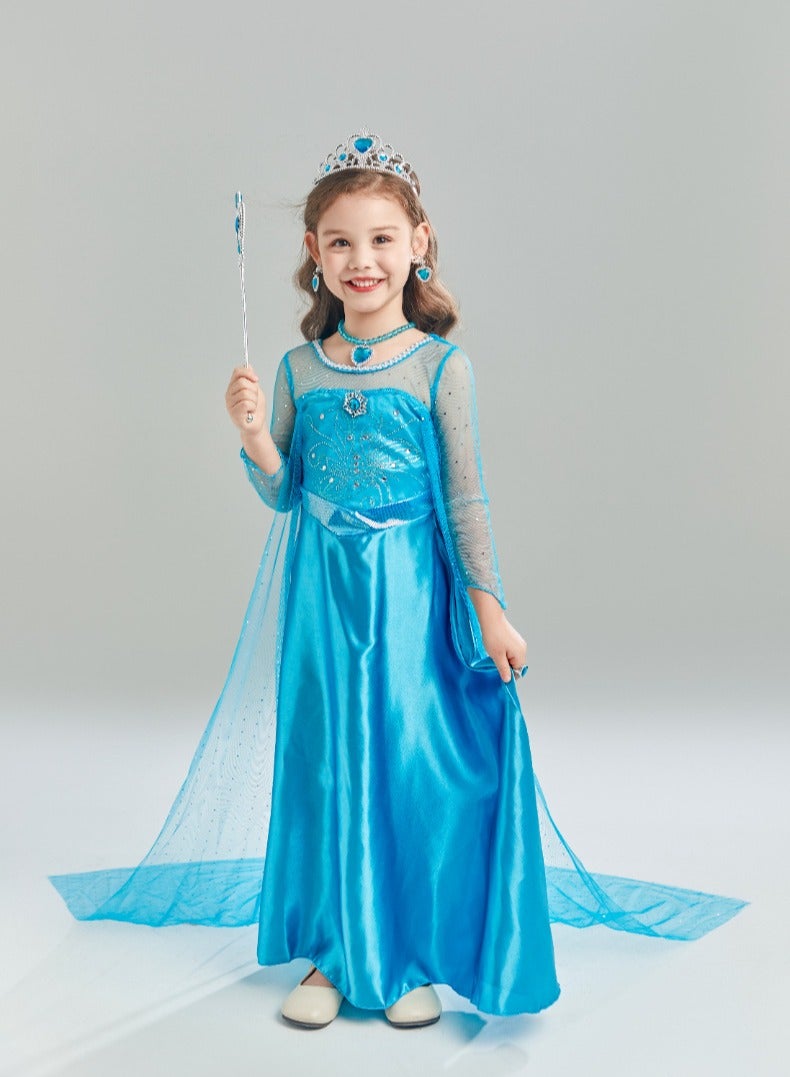 Princess Elsa Dress for Girls, Elsa Cstume for Toddler Birthday Party Dress Up with Accessories Crown + Wand + Necklace + Ring + Earrings + Gloves  - Image 5
