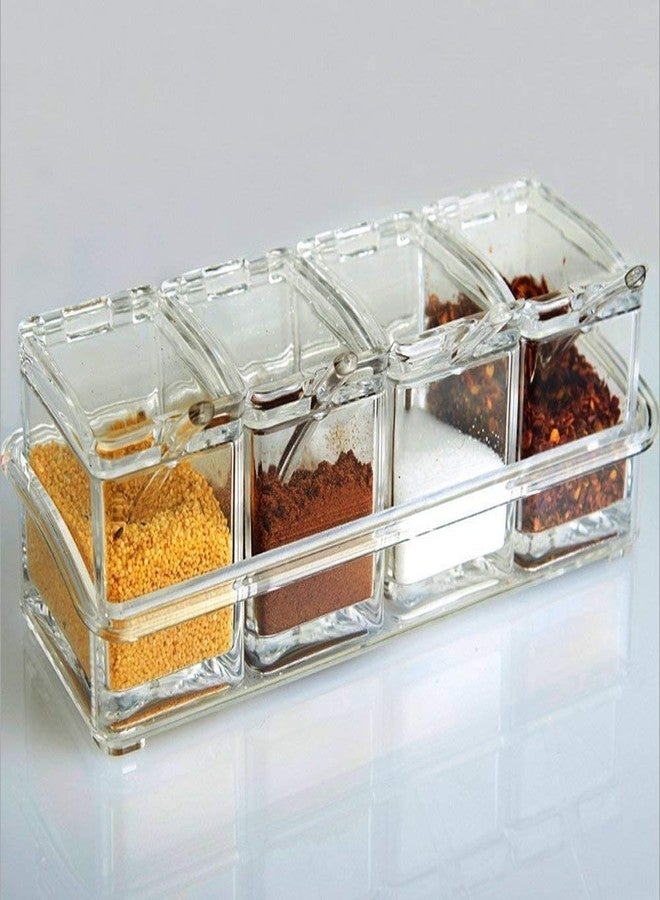 Megika Acrylic Seasoning Box Set with Spoons – 4 in 1 Transparent Spice Container with Lid | Kitchen Masala Storage Organizer for Salt, Sugar & Spices - Image 4